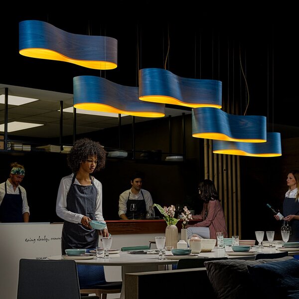 LZF LAMPS New Wave viseća lampa, plavo/žuta, prigušiva, Plava, Dnevni boravak/blagovaonica, Drvo