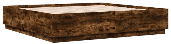 Okvir kreveta s LED svjetlima boja hrasta 200 x 200 cm drveni - Smeđa / 200 x 200 cm