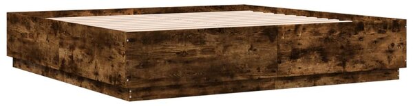 Okvir kreveta s LED svjetlima boja hrasta 200 x 200 cm drveni - Smeđa / 200 x 200 cm