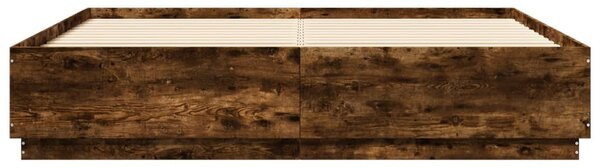 Okvir kreveta s LED svjetlima boja hrasta 200 x 200 cm drveni - Smeđa / 200 x 200 cm