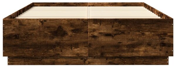 Okvir kreveta s LED svjetlima boja hrasta 150 x 200 cm drveni - Smeđa / 150 x 200 cm
