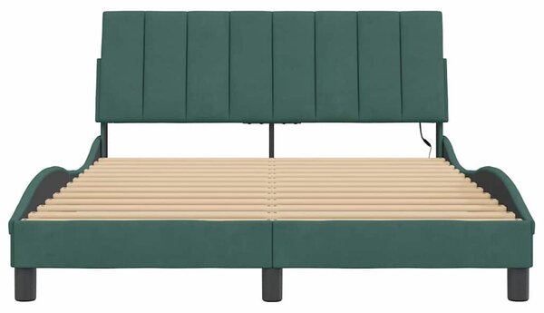 Okvir kreveta s LED-om bez madraca Hanko tamnozeleni 140x190 cm baršunasti - Zelena / 140 x 190 cm