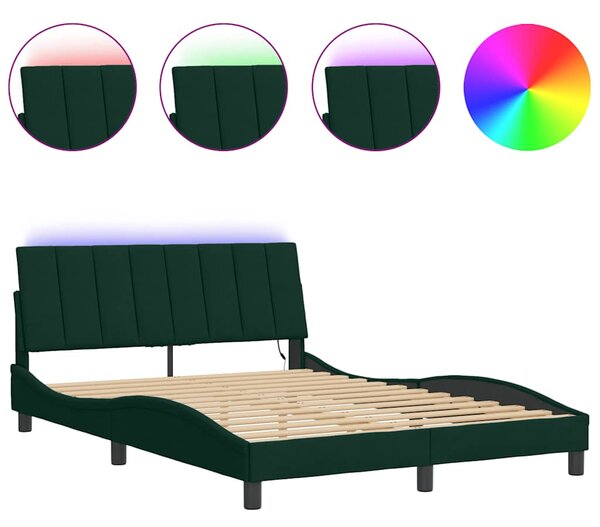 Okvir kreveta s LED-om bez madraca Hanko tamnozeleni 140x190 cm baršunasti - Zelena / 140 x 190 cm