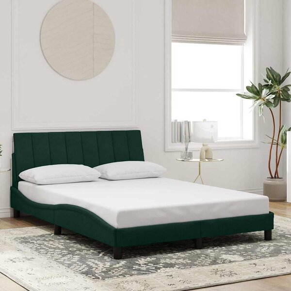 Okvir kreveta s LED-om bez madraca Hanko tamnozeleni 140x190 cm baršunasti - Zelena / 140 x 190 cm