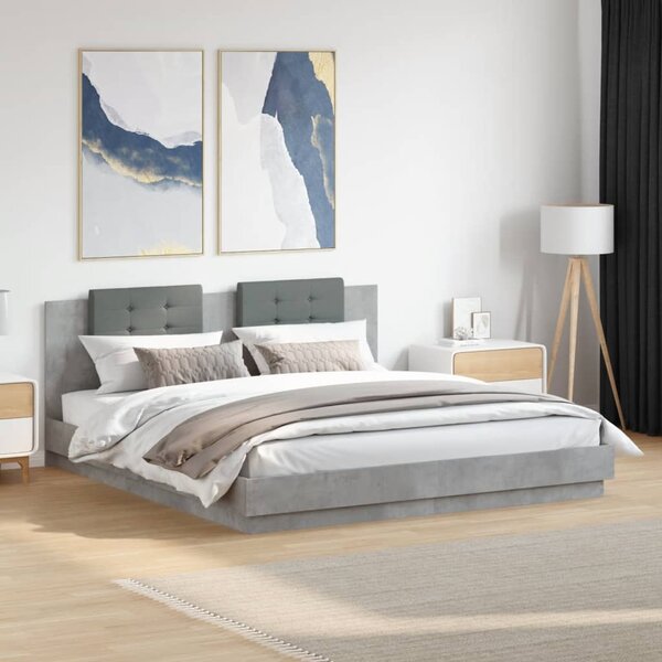 Okvir kreveta s uzglavljem LED siva boja betona 200 x 200 cm - Siva / 200 x 200 cm