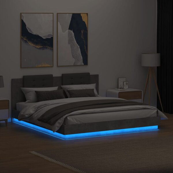Okvir kreveta s uzglavljem LED siva boja betona 200 x 200 cm - Siva / 200 x 200 cm