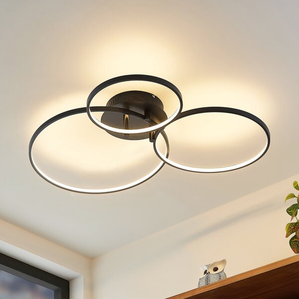 Lindby LED stropna svjetiljka Rayk, crna, metalna, 77 cm, prigušiva, prigušiva, Crno, Dnevni boravak/blagovaonica, Aluminij