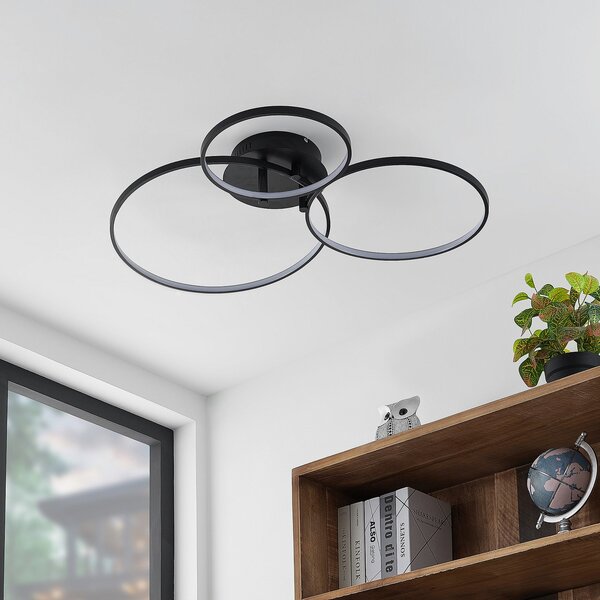Lindby LED stropna svjetiljka Rayk, crna, metalna, 77 cm, prigušiva, prigušiva, Crno, Dnevni boravak/blagovaonica, Aluminij
