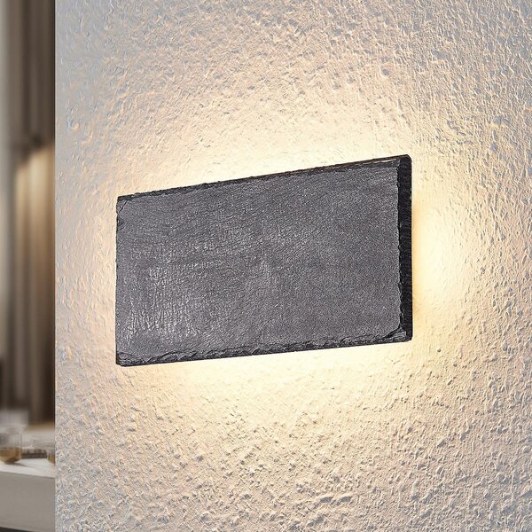 Lindby LED zidna svjetiljka Peetu, 22 cm duga, pločasta, prigušiva, prigušiva, Sivo, Dnevni boravak/blagovaonica, Kamen