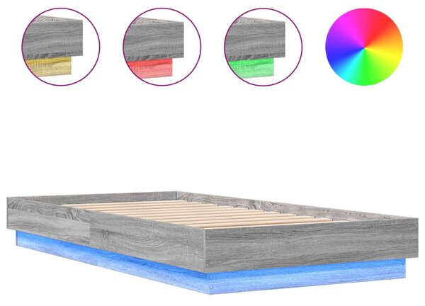 Okvir kreveta s LED svjetlima siva boja hrasta 75 x 190 cm - Siva / 75 x 190 cm