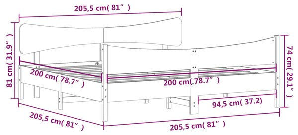 Okvir kreveta bez madraca bijeli 200x200 cm od masivne borovine - Smeđa / 200 x 200 cm