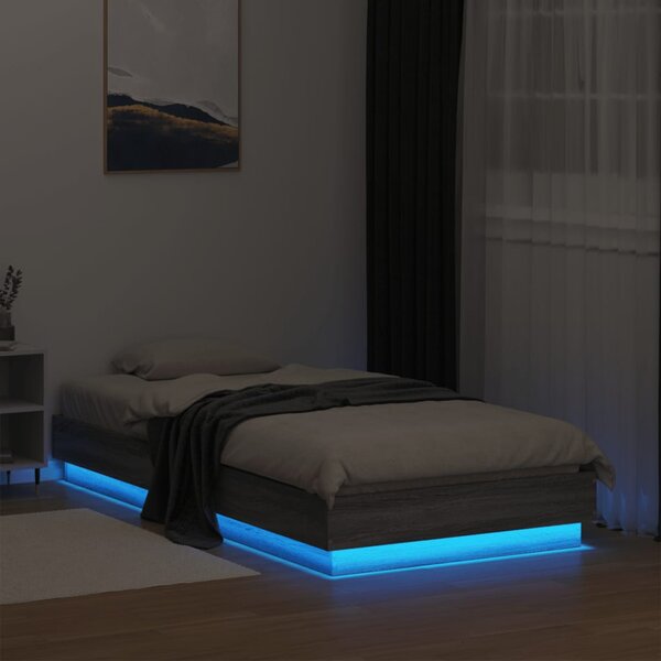 Okvir kreveta s LED svjetlima siva boja hrasta 75 x 190 cm - Siva / 75 x 190 cm