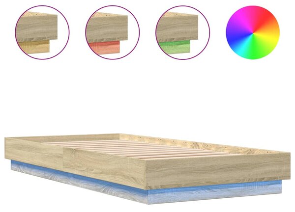 Okvir kreveta s LED svjetlima boja hrasta sonome 90 x 200 cm - Smeđa / 90 x 200 cm