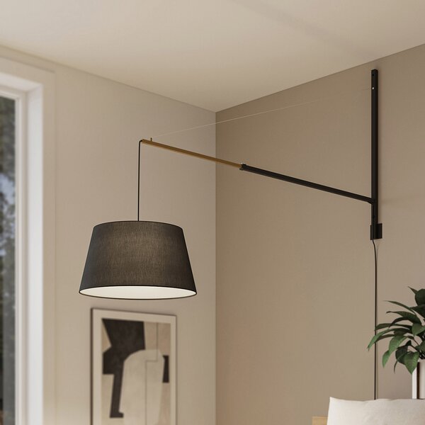 Lucande Zidna lampa Beleza, visina 150 cm, na razvlačenje, tekstil, Crno, Dnevni boravak/blagovaonica, Metal