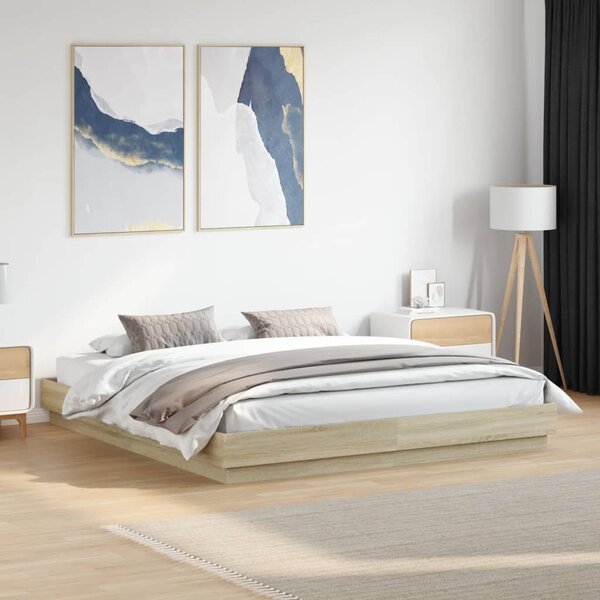 Okvir kreveta s LED svjetlima boja hrasta sonome 200 x 200 cm - Smeđa / 200 x 200 cm