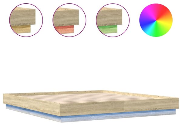 Okvir kreveta s LED svjetlima boja hrasta sonome 200 x 200 cm - Smeđa / 200 x 200 cm