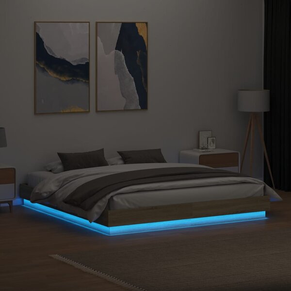 Okvir kreveta s LED svjetlima boja hrasta sonome 200 x 200 cm - Smeđa / 200 x 200 cm