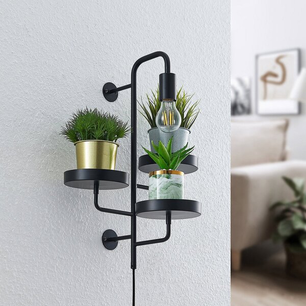 Lindby zidna lampa Hanjo, visina 50 cm, crna, metal, prigušiva, Crno, Dnevni boravak/blagovaonica, Metal