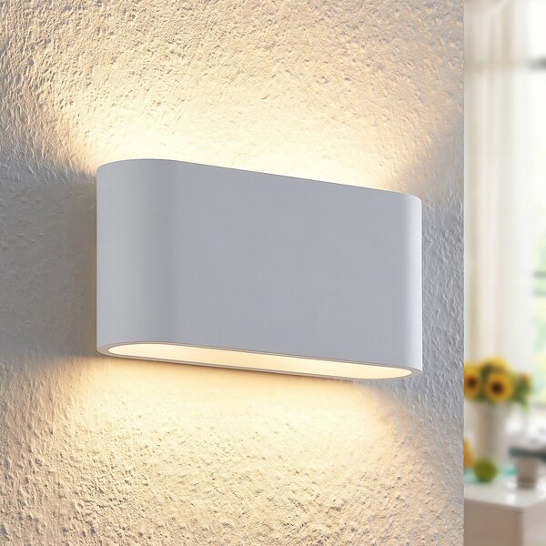Lindby zidna lampa Mavora, zaobljena, 25 cm, bijela, gips, G9, prigušiva, Bijela, Dnevni boravak/blagovaonica, Gips / glina