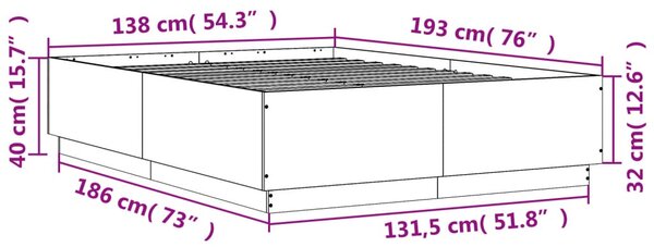 Okvir kreveta boja betona 135 x 190 cm od konstruiranog drva - Siva / 135 x 190 cm