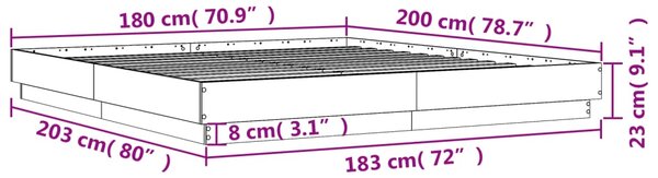 Okvir kreveta boja hrasta 180 x 200 cm od konstruiranog drva - Siva / 180 x 200 cm