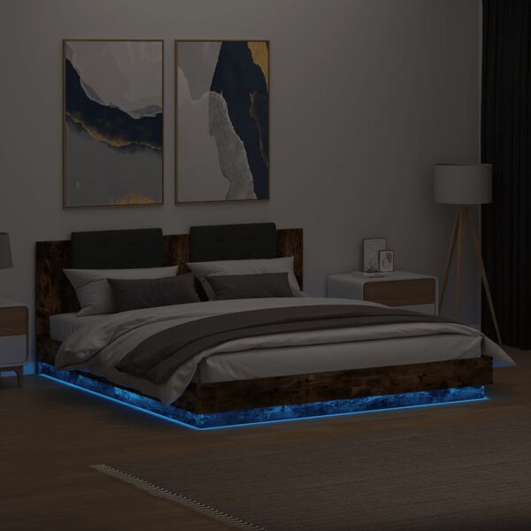Okvir kreveta s uzglavljem LED boja dimljenog hrasta 180x200 cm - Smeđa / 180 x 200 cm