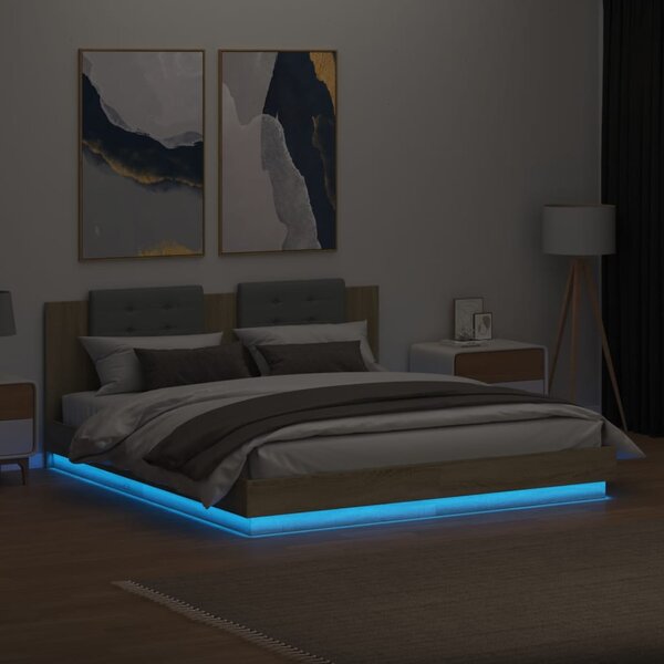 Okvir kreveta s uzglavljem LED boja hrasta sonome 180 x 200 cm - Smeđa / 180 x 200 cm