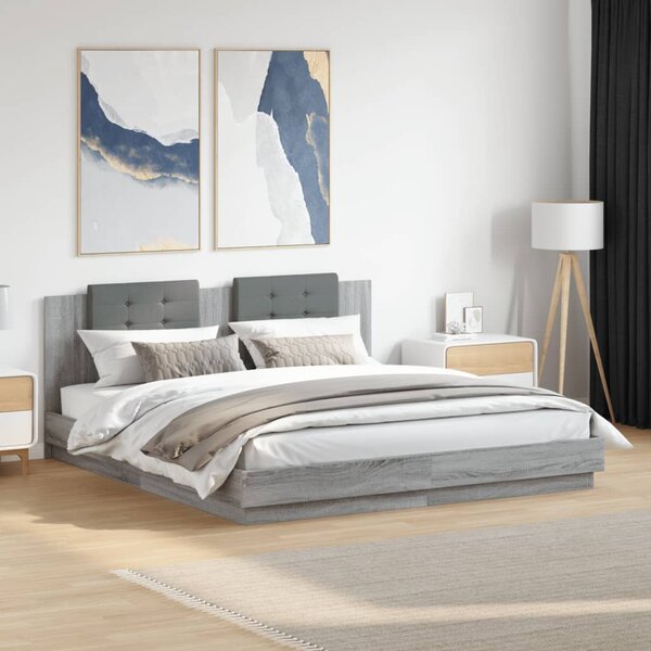 Okvir kreveta s uzglavljem LED boja hrasta sonome 160 x 200 cm - Siva / 160 x 200 cm