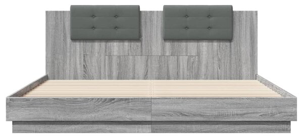Okvir kreveta s uzglavljem LED boja hrasta sonome 160 x 200 cm - Siva / 160 x 200 cm
