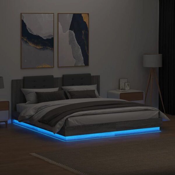 Okvir kreveta s uzglavljem LED boja hrasta sonome 160 x 200 cm - Siva / 160 x 200 cm