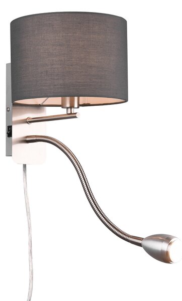 Trio Lighting Zidna lampa Hotel sa LED svjetlom za čitanje, okrugla, siva, Sivo, spavaća soba, Metal, Svjetlo za čitanje