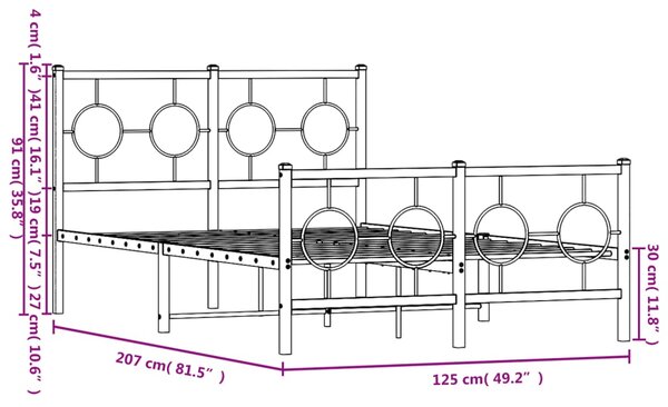 Metalni okvir kreveta uzglavlje i podnožje bijeli 120x200 cm - Bijela / 120 x 200 cm