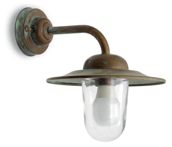 Moretti Luce Vanjska zidna lampa Casale, mesing, staklo, IP44, projekcija 30 cm, prigušiva, Bronca / stari mesing, Metal
