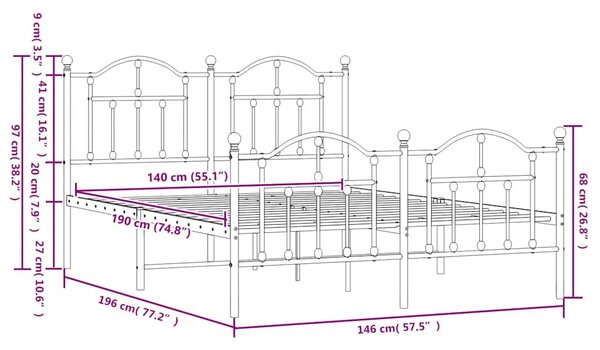 Metalni okvir kreveta uzglavlje i podnožje bijeli 140 x 190 cm - Bijela / 140 x 190 cm