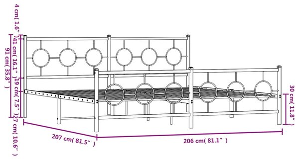 Metalni okvir kreveta uzglavlje i podnožje crni 200x200 cm - Crna / 200 x 200 cm