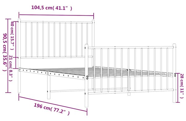 Metalni okvir kreveta uzglavlje i podnožje bijeli 100x190 cm - Bijela / 100 x 190 cm