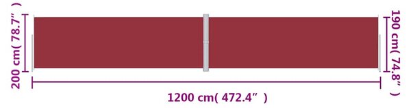 Uvlačiva bočna tenda crvena 200 x 1200 cm - Crvena / 200 x 1200 cm