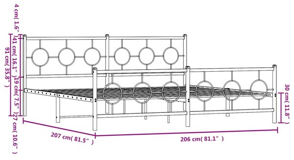 Metalni okvir kreveta uzglavlje i podnožje bijeli 200x200 cm - Bijela / 200 x 200 cm