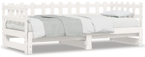 Dnevni ležaj na izvlačenje bijeli 2x(90x200)cm masivna borovina - Bijela / 2x (90 x 200) cm