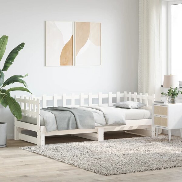 Dnevni ležaj na izvlačenje bijeli 2x(90x200)cm masivna borovina - Bijela / 2x (90 x 200) cm