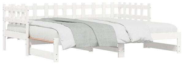 Dnevni ležaj na izvlačenje bijeli 2x(90x200)cm masivna borovina - Bijela / 2x (90 x 200) cm