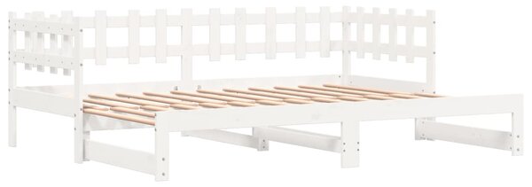 Dnevni ležaj na izvlačenje bijeli 2x(90x200)cm masivna borovina - Bijela / 2x (90 x 200) cm