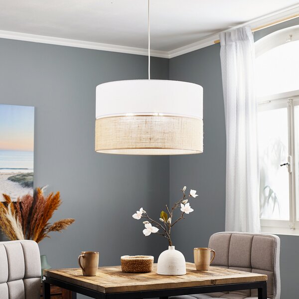 TK Lighting Viseća lampa Linobianco s jutom, prigušiva, Bijela, Dnevni boravak/blagovaonica, Tkanina / tekstil