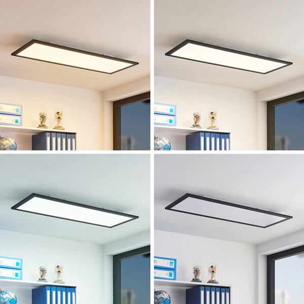 Lindby LED panel Nelios, 80 x 30 cm, CCT, crni, metal, prigušiva, Crno, Kuhinja, Plastika