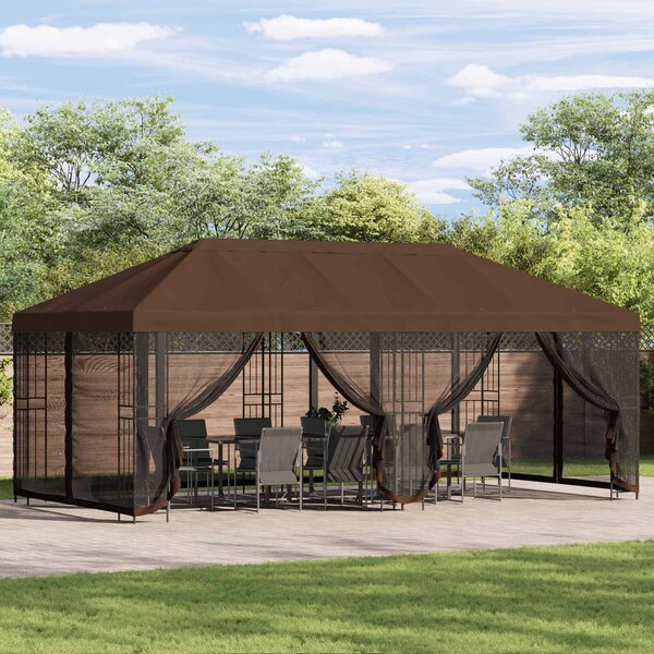Paviljon s bočnim stranama 6 x 3 m Smeđa Poliester i čelik 190 - Smeđa / 6 x 3 m
