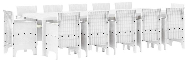 Vrtni set za objed s jastukom 13 pcs Bijelo Poli ratan i Pamuk - Bijela / 300 x 100 x 73 cm