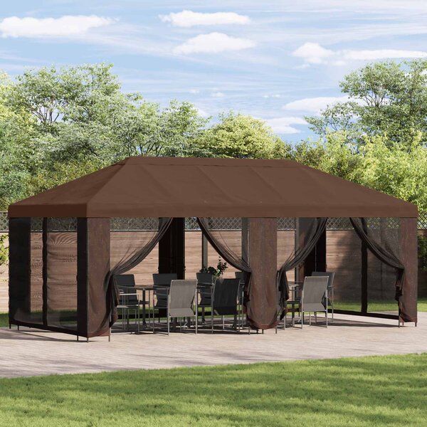 Paviljon s bočnim stranama 6 x 3 m Smeđa Poliester i čelik 190 - Smeđa / 6 x 3 m