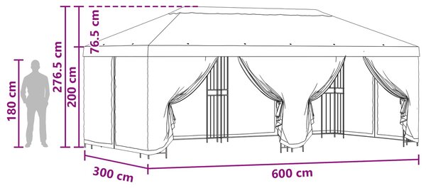 Paviljon s bočnim stranama 6 x 3 m Crna Poliester i čelik 190 - Crna / 6 x 3 m
