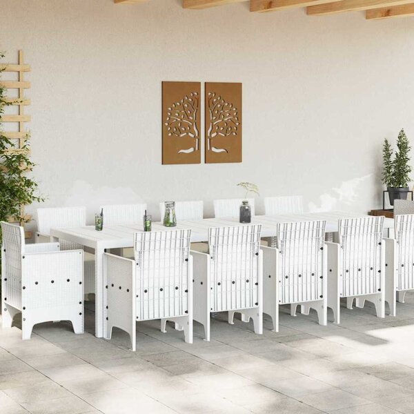 Vrtni set za objed s jastukom 13 pcs Bijelo Poli ratan i Pamuk - Bijela / 300 x 100 x 73 cm
