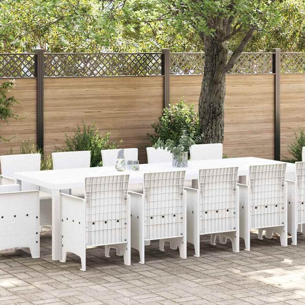 Vrtni set za objed s jastukom 13 pcs Bijelo Poli ratan i Pamuk - Bijela / 300 x 100 x 73 cm